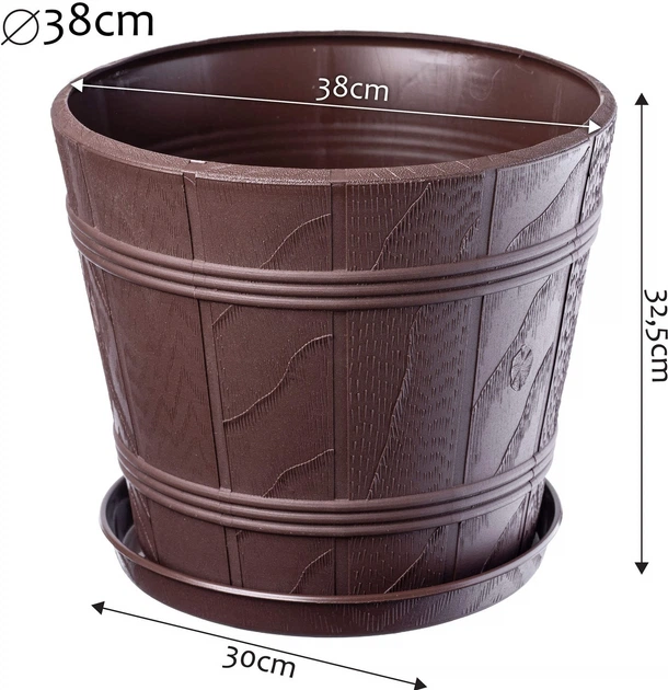 Doniczka drewnopodobna z podstawką Kadax Pula 38 cm Brązowa (K1090) - obraz 5