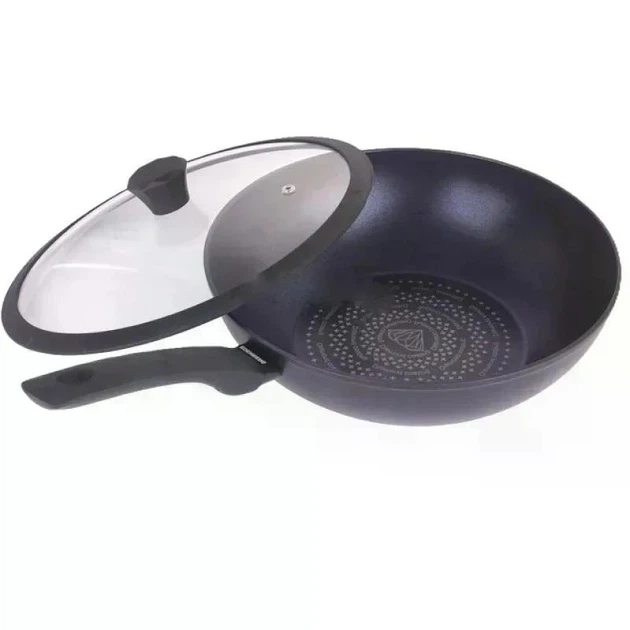 Сковорода Вок (WOK) з діамантовим покриттям та скляною кришкою, 4,6 л (30x8,5 см) Edenberg EB-3490 - зображення 2