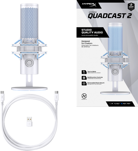 USB микрофон HyperX QuadCast 2 White (AN1D9AA) – фото, отзывы
