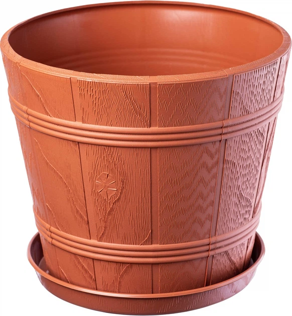Doniczka drewnopodobna z podstawką Kadax Pula 38 cm Terakota (K1091) - obraz 5