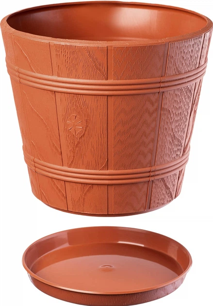 Doniczka drewnopodobna z podstawką Kadax Pula 42 cm Terakota (K1093) - obraz 4