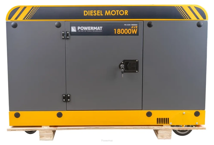 Дизельный генератор Powermat PM-AGR-18000MD 16 кВт промышленный четырехтактный двигатель с воздушным охлаждением AVR вольтометр на колесах - изображение 2