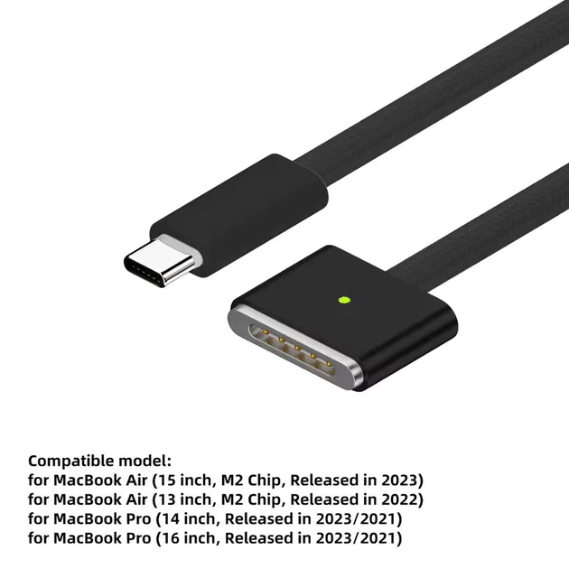 Кабель быстрой зарядки Type-C (PD) – MagSafe 3, магнитный адаптер, 140W Power Delivery, 2 м, черный - изображение 2
