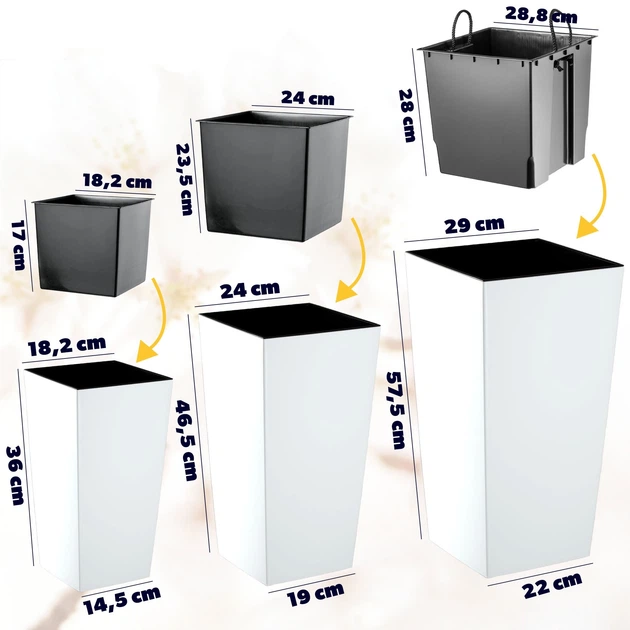 Donice na kwiaty z wkładem Kadax Masiera K8049 19 cm + 25 cm + 30 cm Białe - obraz 2