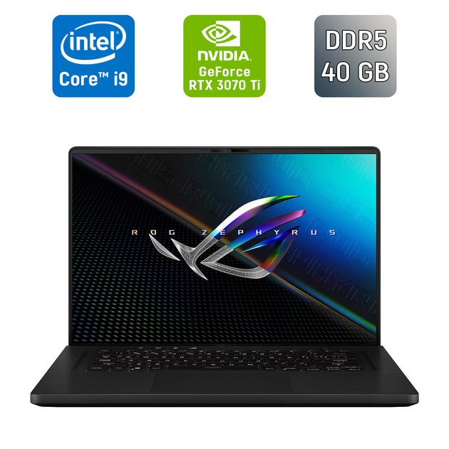 Ігровий ноутбук Asus ROG Zephyrus M16 GU603ZW / 16" (2560x1600) IPS / Intel Core i9-12900H (14 (20) ядер по 3,8 - 5,0 ГГц) / 40 ГБ DDR5 / 1000 ГБ SSD / nVidia GeForce RTX 3070 Ti, 8 ГБ GDDR6X, 256-біт / Веб-камера / Windows 11 б/в - Фото 1 Ігровий ноутбук Asus ROG Zephyrus M16 GU603ZW / 16" (2560x1600) IPS / Intel Core i9-12900H (14 (20) ядер по 3,8 - 5,0 ГГц) / 40 ГБ DDR5 / 1000 ГБ SSD / nVidia GeForce RTX 3070 Ti, 8 ГБ GDDR6X, 256-біт / Веб-камера / Windows 11 б/в - зображення 1