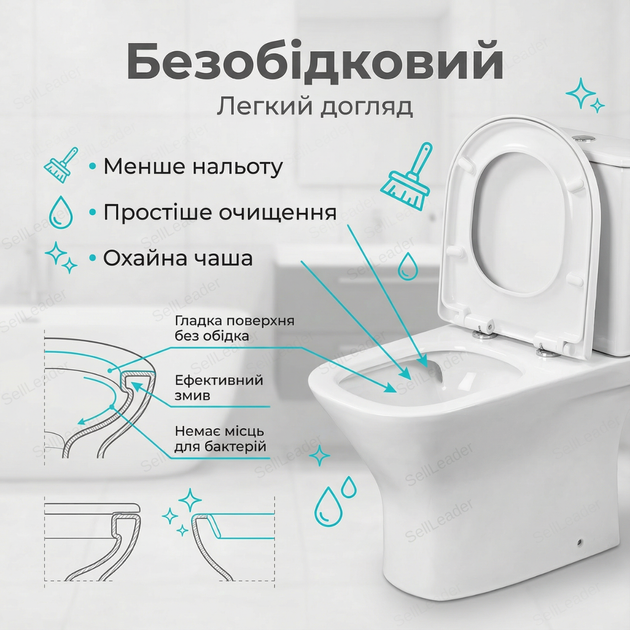 Унитаз компакт Insana Aton 65x34x77см горизонтальный бытовой напольный двойной смыв с бачком сиденьем - изображение 6