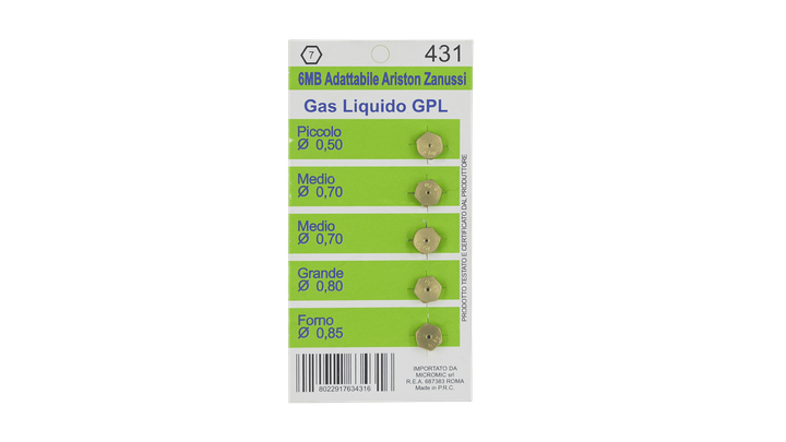 Комплект жиклерів (форсунок) для газової плити під балонний газ 6MB GPL 431 (M6*0.75), Whicepart - Фото 1 Комплект жиклерів (форсунок) для газової плити під балонний газ 6MB GPL 431 (M6*0.75), Whicepart - зображення 1