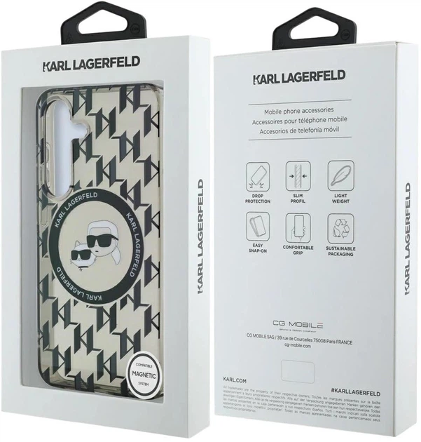 Etui Karl Lagerfeld Button Karl&Choupette Heads On KL Pattern MagSafe do Samsung Galaxy S25 Black (3666339450052) - obraz 7