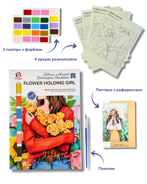 Раскраска на водной основе Brushme А4 Девушка с цветами (WCOLOR1) - изображение 2