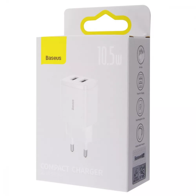 Мережевий зарядний пристрій Baseus Compact 10.5W 2 USB Білий (CCXJ010202) - зображення 7
