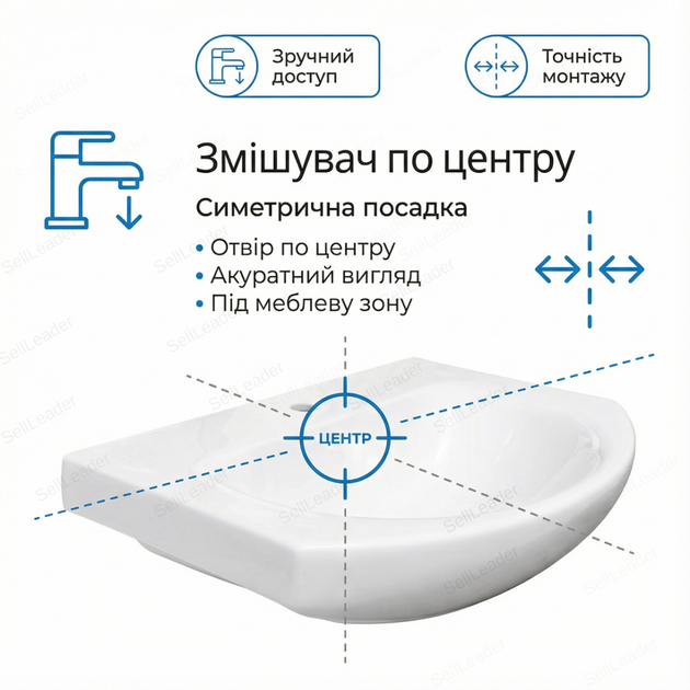 Умывальник Kolo Runa 70х48х19см накладной мебельный для ванной раковина на тумбу перелив 1 по центру белый - изображение 7
