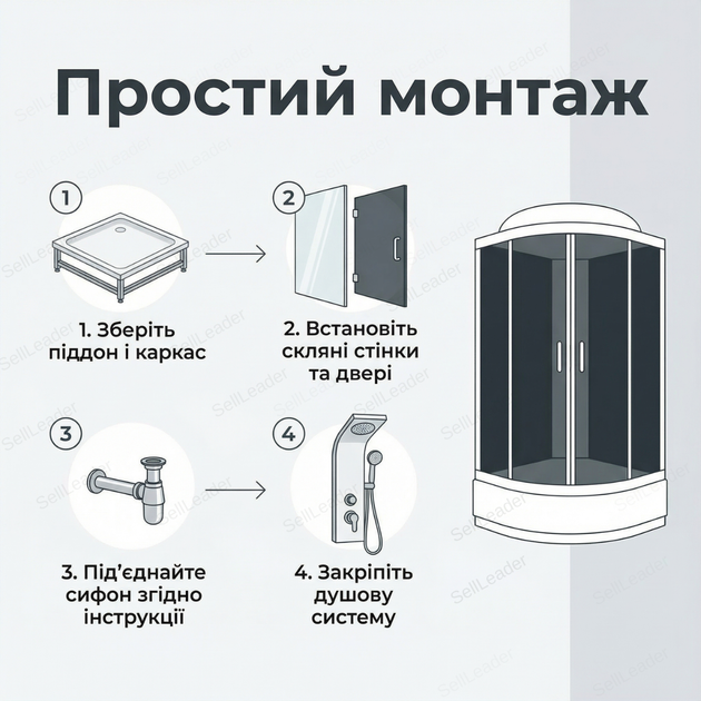 Душевой бокс Vivia 90x90х220см см квадратный гидробокс глубокий поддон тропический душ тонированное стекло - Фото 8 Душевой бокс Vivia 90x90х220см см квадратный гидробокс глубокий поддон тропический душ тонированное стекло - изображение 8