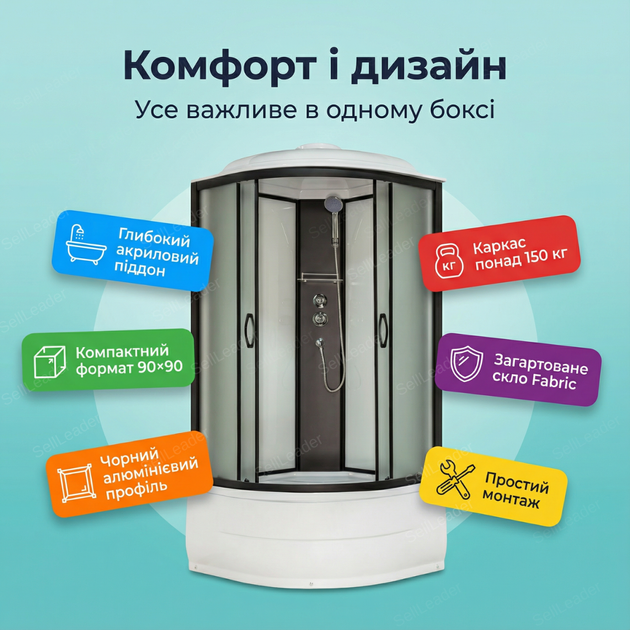 Гидромассажный бокс Vivia 90×90х217см глубокий поддон душевая кабина 4 мм стекло для ванной гидробокс спа - изображение 2