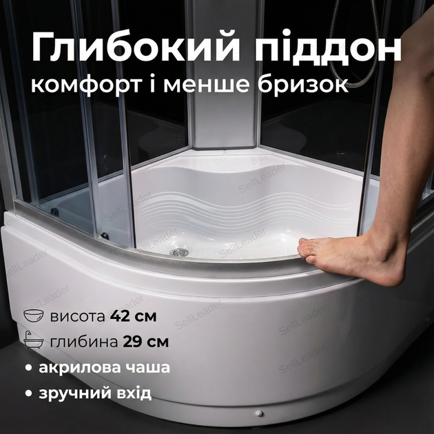 Гидробокс Vivia 90x90см угловой душевой бокс глубокий поддон 42см душевая кабина тропический душ гидромассаж - изображение 6
