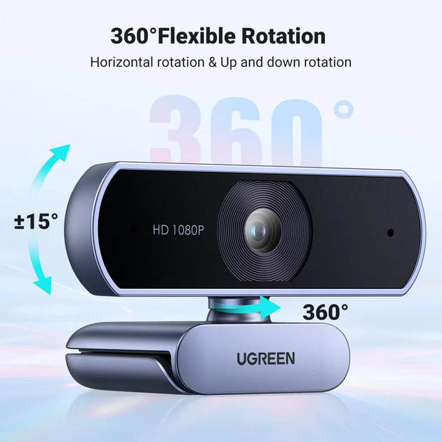 Веб камера UGREEN CM678 для ПК и ноутбука 1080P 30FPS 2 микрофона HD Webcam (15728) - изображение 2
