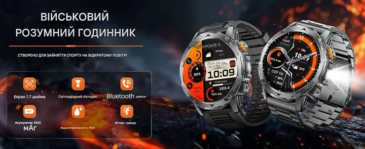 Чоловічий смарт-годиник з ємністю акумулятора 1000 мАг, зі світлодіодним фонариком для Android iOS - зображення 13