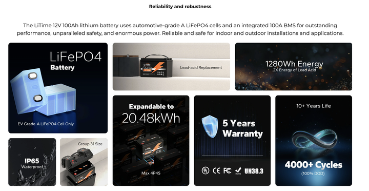 Аккумулятор Li Time LiFePO4 12.8V 100Ah - изображение 5