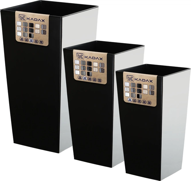 Donice na kwiaty z wkładem Kadax Masiera K8048 19 cm + 25 cm + 30 cm Czarne - obraz 3