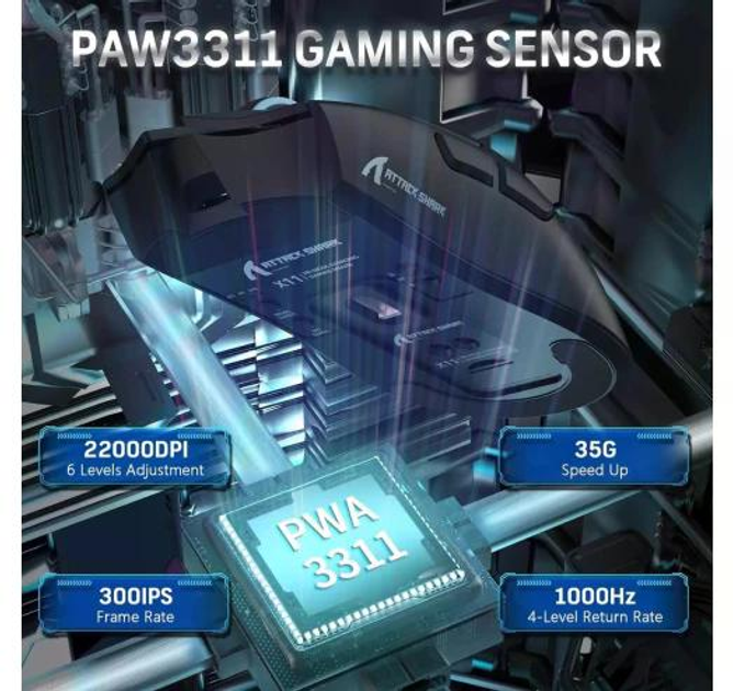 Мышь Игровая Беспроводная Attack Shark X11 22000 DPI PAW3311 с зарядной станцией и RGB подсветкой Черная - изображение 2