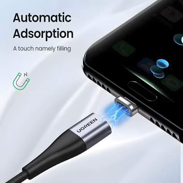 Магнітний USB-кабель UGREEN Type-C 1 м зі швидким заряджанням 3A - зображення 2