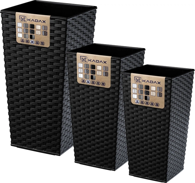 Donice na kwiaty z wkładem Kadax Pesaro K8055 19 cm + 25 cm + 30 cm Czarne - obraz 3