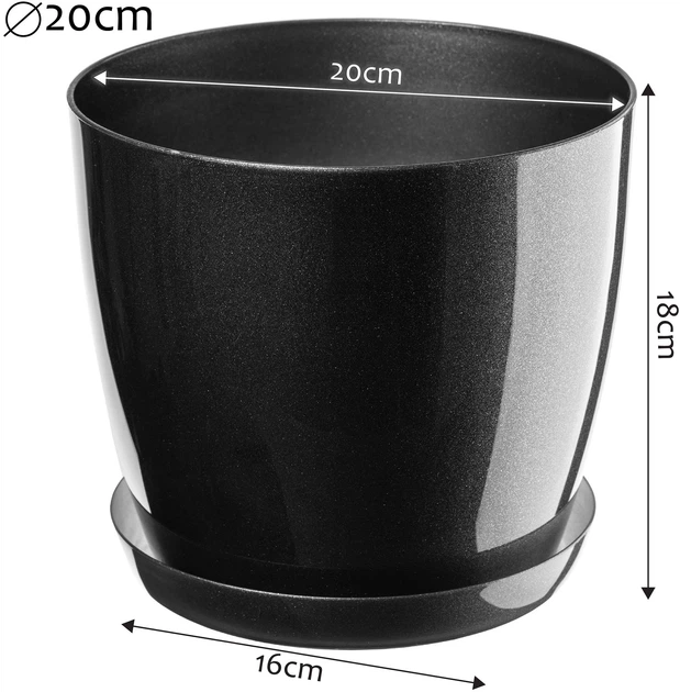 Doniczka na kwiaty z podstawką Kadax Agen 20 cm 3 szt. Grafitowa (K10593) - obraz 6