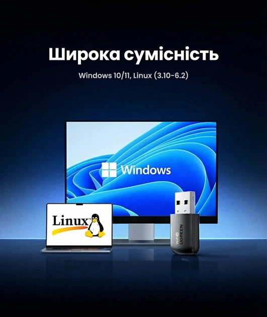 Wi-Fi адаптер Ugreen CM762 USB Wi-Fi 6 AX900 2.4/5 ГГц 900 Мбіт/с Черный (35264) - изображение 13