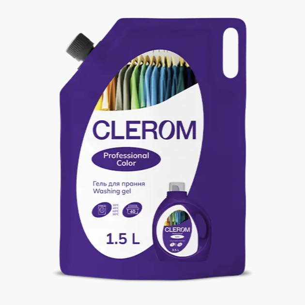 Гель для прання ТМ "Clerom" Professional "Color", 1,5 л дойпак - Фото 1 Гель для прання ТМ "Clerom" Professional "Color", 1,5 л дойпак - зображення 1