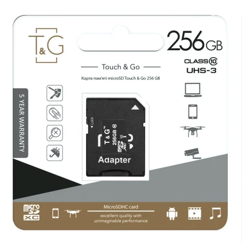Карта памяти microSDXC, 256Gb, T&G, SD адаптер (TG-256GBSD10U3-01) - Фото 5 Карта памяти microSDXC, 256Gb, T&G, SD адаптер (TG-256GBSD10U3-01) - изображение 5