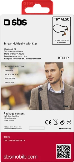 Навушник SBS Wireless Earset with Clip Black (8018417206023) - зображення 5