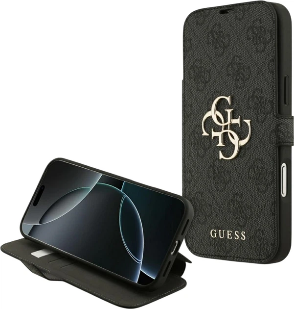 Etui z klapką Guess Book 4G Metal Logo do Apple iPhone 17 Pro Max Black (GUBKP17X4GMGGR) - obraz 6