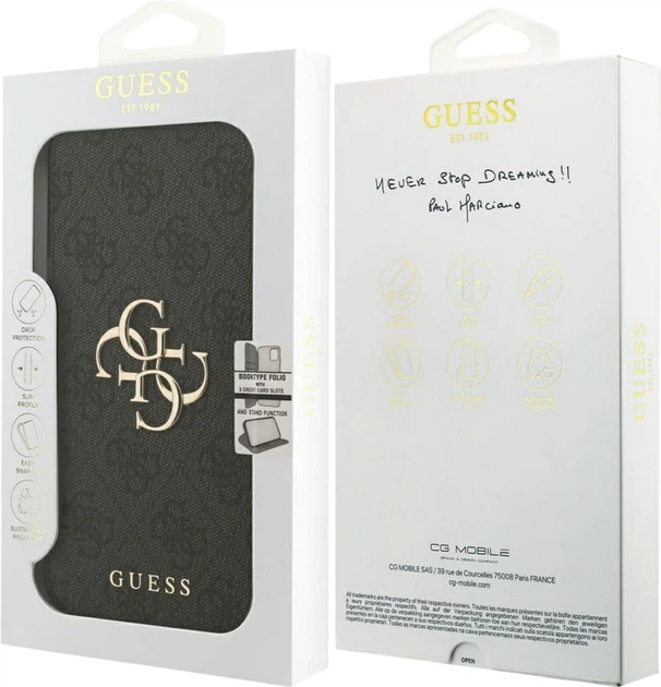 Etui z klapką Guess Book 4G Metal Logo do Apple iPhone 17 Pro Max Black (GUBKP17X4GMGGR) - obraz 7