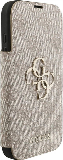 Etui z klapką Guess Book 4G Metal Logo do Apple iPhone 17 Pro Sand (GUBKP17L4GMGPI) - obraz 3