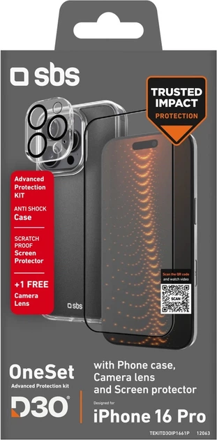 Zestaw etui plecki + szkło SBS D3O Full Protection Kit do Apple iPhone 16 Pro Transparent (TEKITD3OIP1661P) - obraz 2