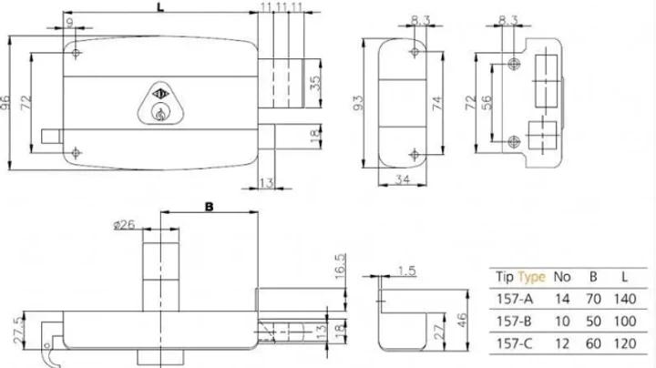 Замок накладной для деревянных металлических дверей KALE 157 B (50 мм) - изображение 9