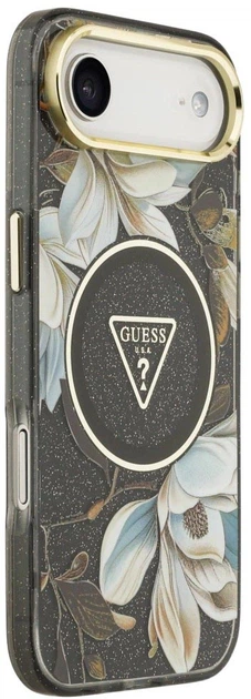 Etui Guess IML Glitter Flowers Triangle MagSafe do Apple iPhone Air Black (3666339524364) - obraz 3