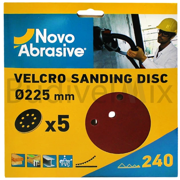 Круг абразивний шліфувальний липучка Novoabrasive P240 225 мм з отворами 5 шт - Фото 1 Круг абразивний шліфувальний липучка Novoabrasive P240 225 мм з отворами 5 шт - зображення 1