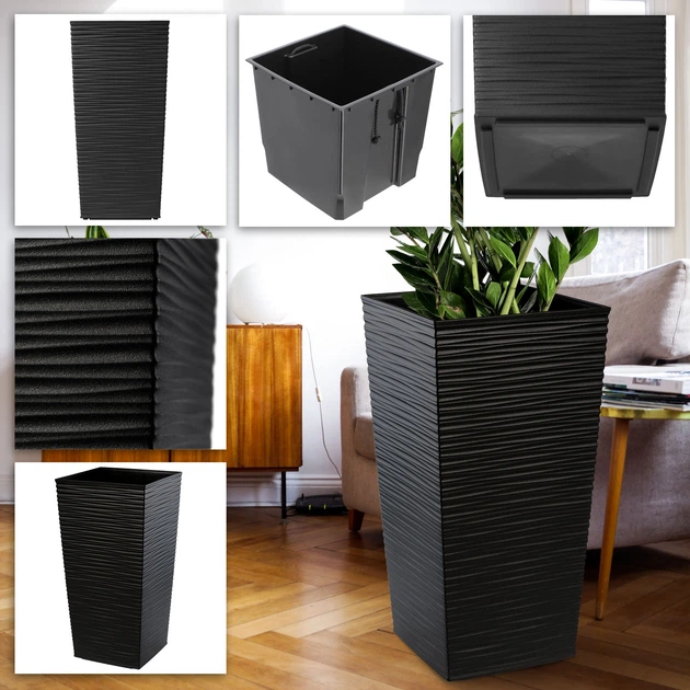 Квіткові горщики зі вставкою Kadax Tuluza K8062 25 см + 30 см + 35 см Чорні - зображення 6