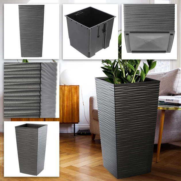 Donice na kwiaty z wkładem Kadax Tuluza K8063 25 cm + 30 cm + 35 cm Grafit - obraz 5