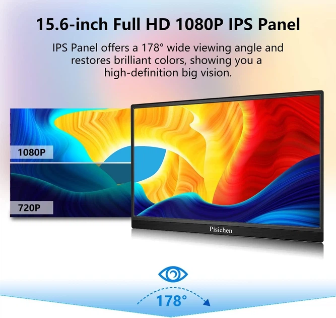 Монитор сенсорный портативный 15.6" Pisichen HD-156 Full HD IPS 60 Гц Б/В - изображение 4