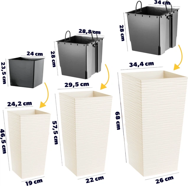 Donice na kwiaty z wkładem Kadax Tuluza K8064 25 cm + 30 cm + 35 cm Kremowe - obraz 2