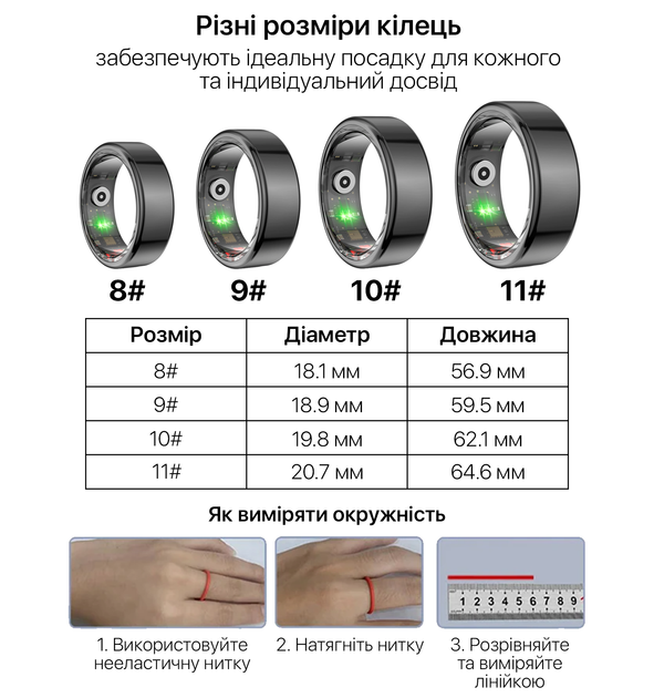 Смарт-кольцо INSPIRE HSR02 Размер 11 Black (HSR02-11) - изображение 9