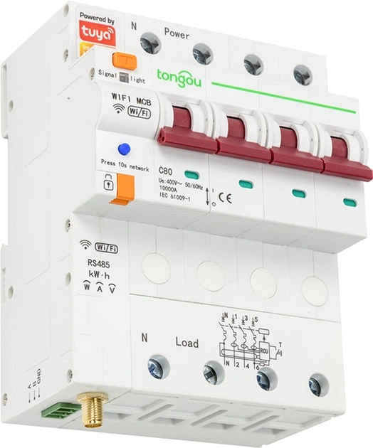Розумний 4-полюсний перемикач Tuya Wi-Fi, RS485, 63A (HS082260) - зображення 2