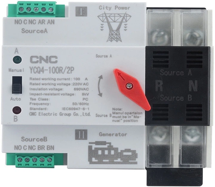 Автоматичний перемикач CNC YCQ4-100R/2P 220V 100A (NV822454) - зображення 2