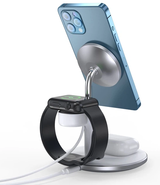 Бездротовий зарядний пристрій Choetech 2 в 1 магнітний Magnetic wireless charger station for Apple (T586-F) - зображення 3