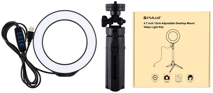 Lampa pierścieniowa LED Puluz PKT3058B 4.7" + statyw 12 cm - obraz 4