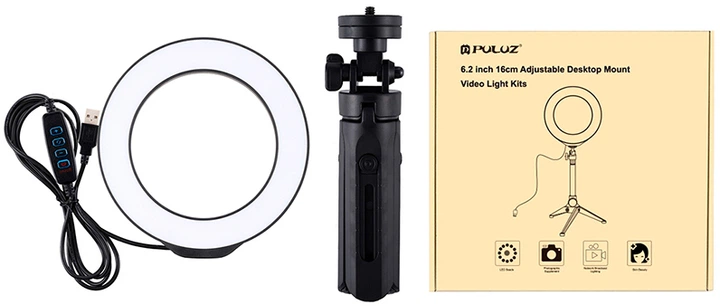 Lampa pierścieniowa LED Puluz PKT3059B 6.2" + biurkowy statyw - obraz 2