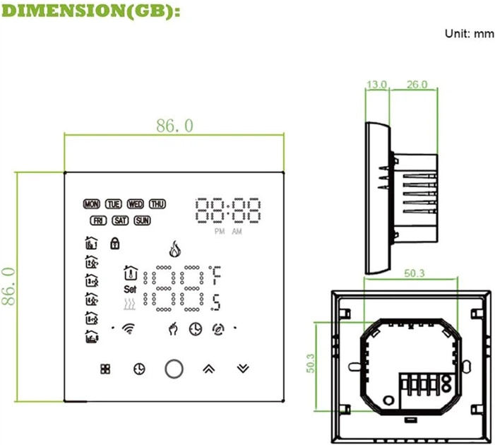 Programowalny termostat Tuya Wi-Fi Black (HS082062) - obraz 3
