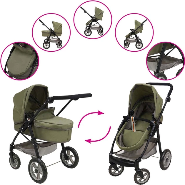 Wózek dla lalek 509 CREW 2w1 Khaki 1495126 (4894897002140) - obraz 3