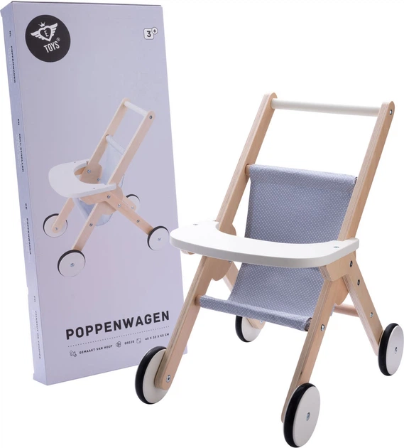 Коляска для ляльок Engelhart Toys дерев'яна Сіро-блакитна 1750216 (8716096018394) - зображення 3